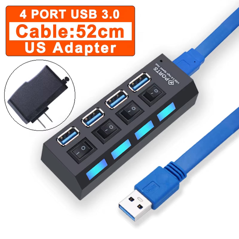 USB Hub 3.0 Hub USB 3 USB 2.0 Multi USB Splitter Power Adapter 4/7 Port Multiple Expander 2.0 with Switch for PC Accessories