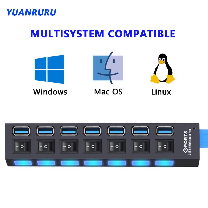 USB Hub 3.0 Hub USB 3 USB 2.0 Multi USB Splitter Power Adapter 4/7 Port Multiple Expander 2.0 with Switch for PC Accessories