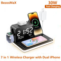 2025 Bezosmax 7 in 1 Wireless Charging Station with Dual Iphone Fast Charger Support Bluetooth/Timesync 30W Fast Adapter For