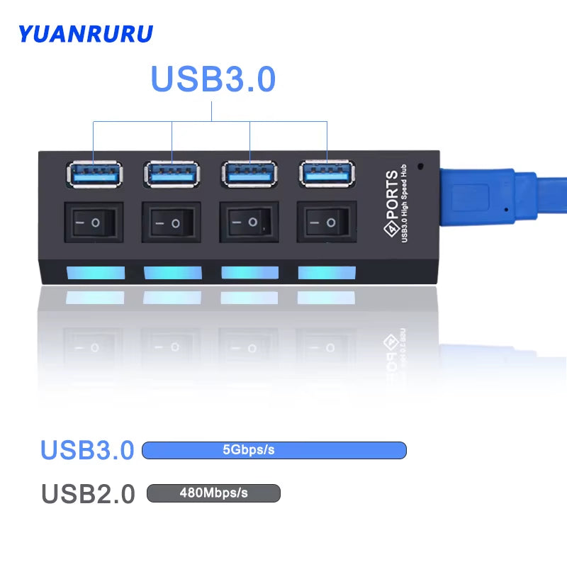 USB Hub 3.0 Hub USB 3 USB 2.0 Multi USB Splitter Power Adapter 4/7 Port Multiple Expander 2.0 with Switch for PC Accessories