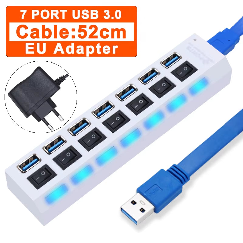 USB Hub 3.0 Hub USB 3 USB 2.0 Multi USB Splitter Power Adapter 4/7 Port Multiple Expander 2.0 with Switch for PC Accessories